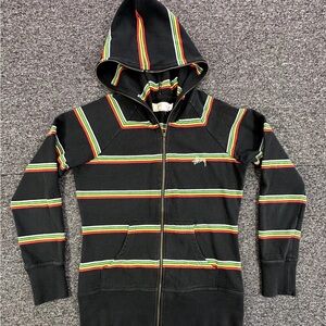 Stussy Black Jacket with Red and Green Stripes Size 12